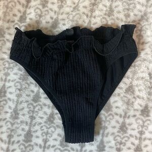 Urban Outfitters Black Smocked Ribbed Bikini Swim Bottom - Medium